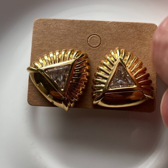 Jewelry - Vintage 1989 Franklin Mint Gold Tone CZ MCM Triangle Earrings